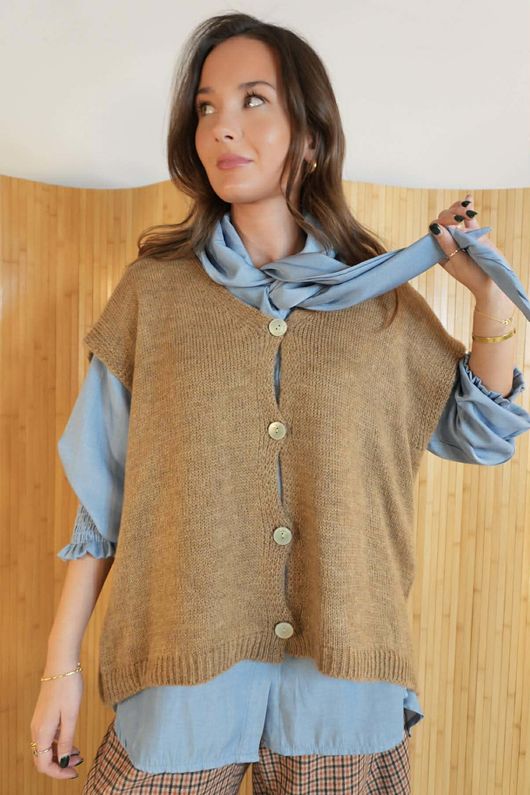 Etta Slouch Knit Layering Tank Dark Camel